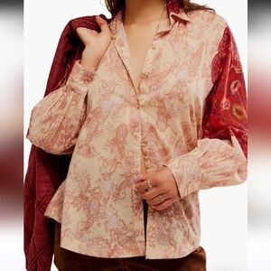 Free People Oversized Rose Bud Blouse, Size Medium, GUC